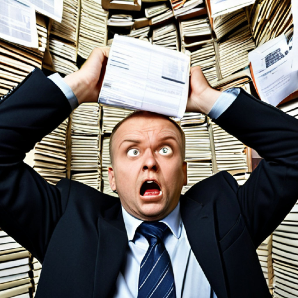 **Prompt:** A bewildered Polish individual, perhaps "Pan Kowalski," surrounded by towering stacks of official-looking Polish legal documents, dense tax codes, and complex, messy Excel spreadsheets. He clutches his head in frustration, looking overwhelmed and lost in a labyrinth of regulations, representing the initial confusion and struggle with traditional Polish property tax methods. The scene evokes a sense of drowning in bureaucracy and complicated paperwork.