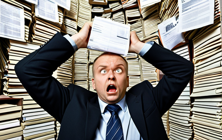 **Prompt:** A bewildered Polish individual, perhaps "Pan Kowalski," surrounded by towering stacks of official-looking Polish legal documents, dense tax codes, and complex, messy Excel spreadsheets. He clutches his head in frustration, looking overwhelmed and lost in a labyrinth of regulations, representing the initial confusion and struggle with traditional Polish property tax methods. The scene evokes a sense of drowning in bureaucracy and complicated paperwork.
